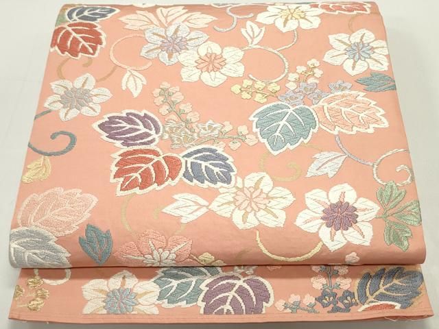 平和屋着物○六通柄袋帯 唐織 花唐草文 金銀糸 正絹 逸品