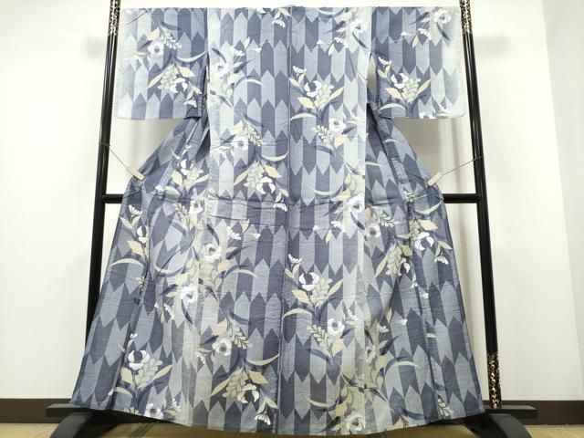 平和屋着物∴夏物 浴衣 綿紅梅 矢絣草花文 暈し染め 綿 CAAY4460ng