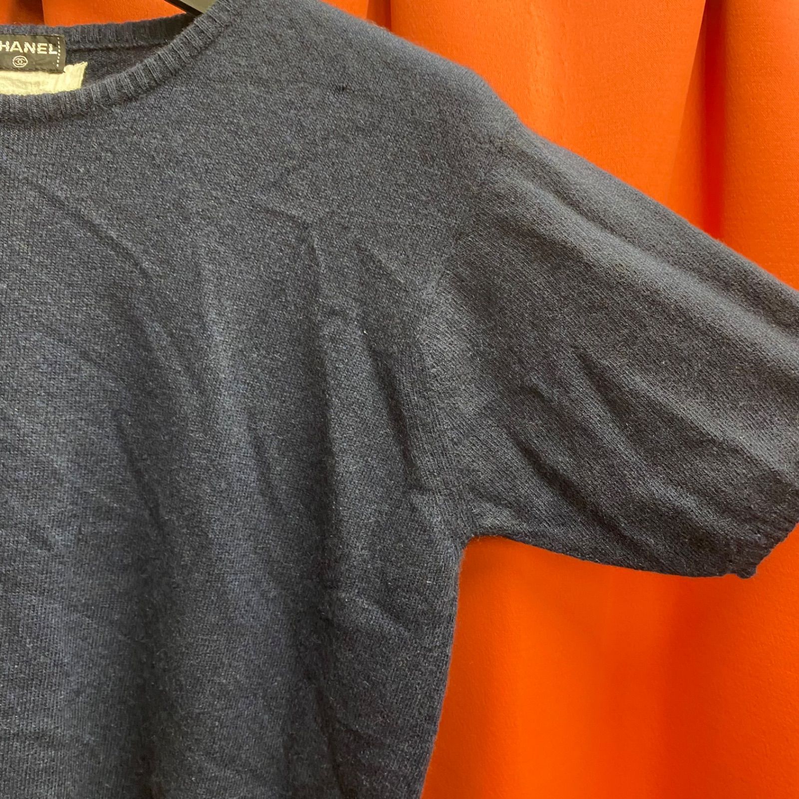 希少 CHANEL シャネル サマーニット 半袖 Tシャツ ネイビー