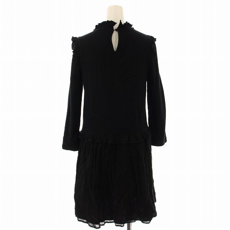 新品 kate spade【XS】ポートネックフレアワンピース 黒 七分丈
