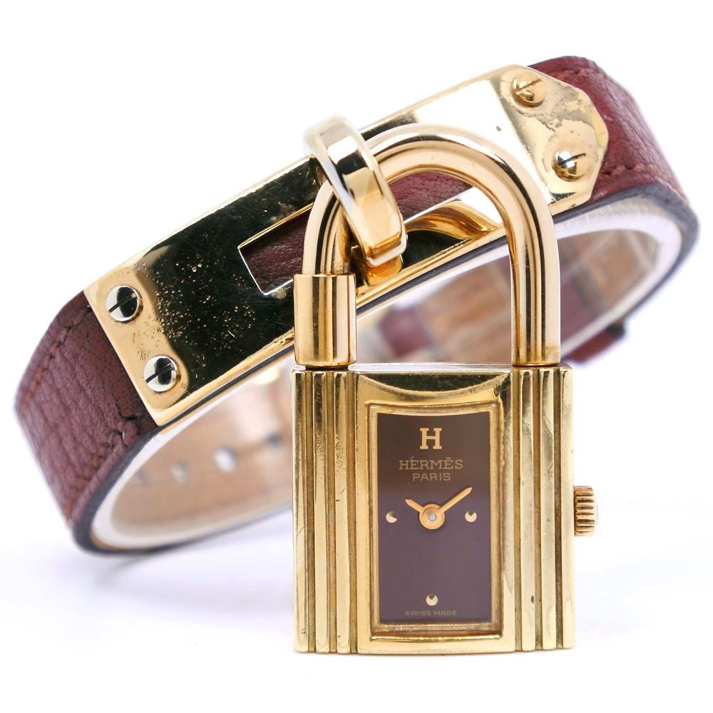 HERMES】エルメス ケリーウォッチ 金メッキ×レザー ボルドー 〇T クオ
