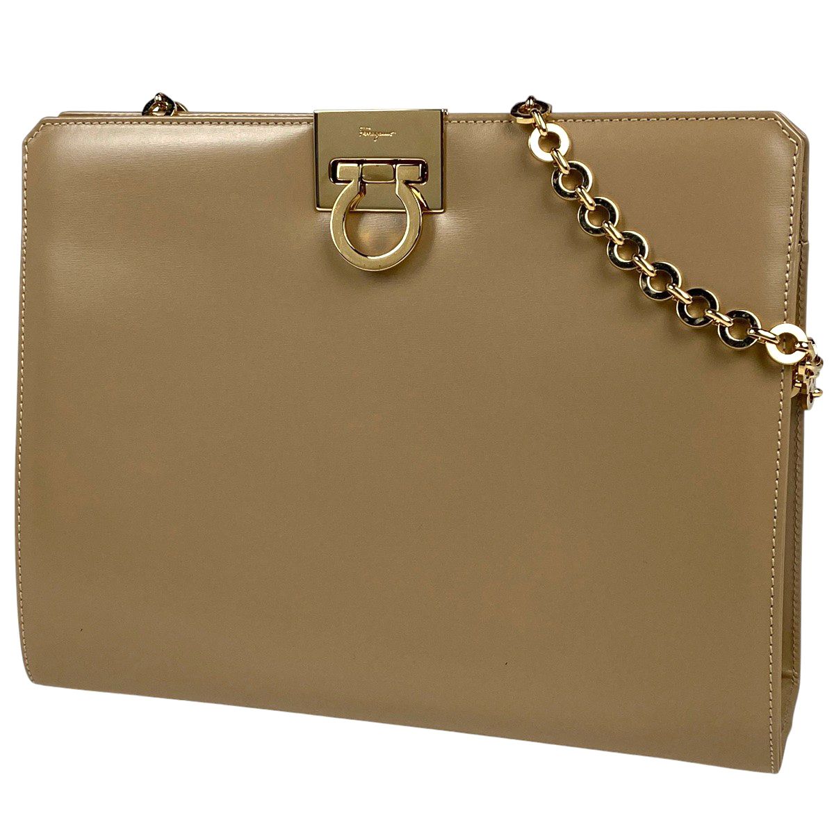 サルヴァトーレフェラガモ Salvatore Ferragamo ガンチーニ チェーン ショルダーバッグ 2WAY クラッチバッグ ショルダーバッグ レザー ベージュ 8753 レディース