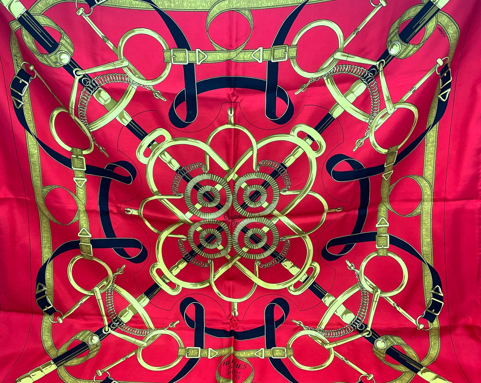 HERMES エルメス Eperon dor 【黄金の拍車】赤 シルク スカーフ カレ90