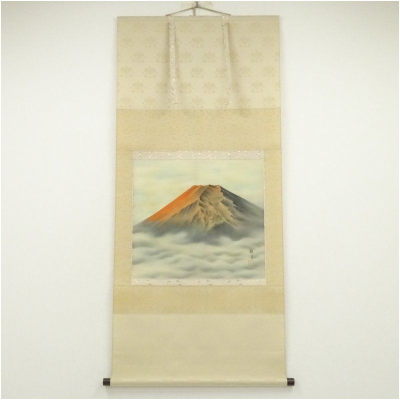 掛軸 富士山 painting 山水画 掛軸 青と金の装飾 山水画 掛軸 青と金の