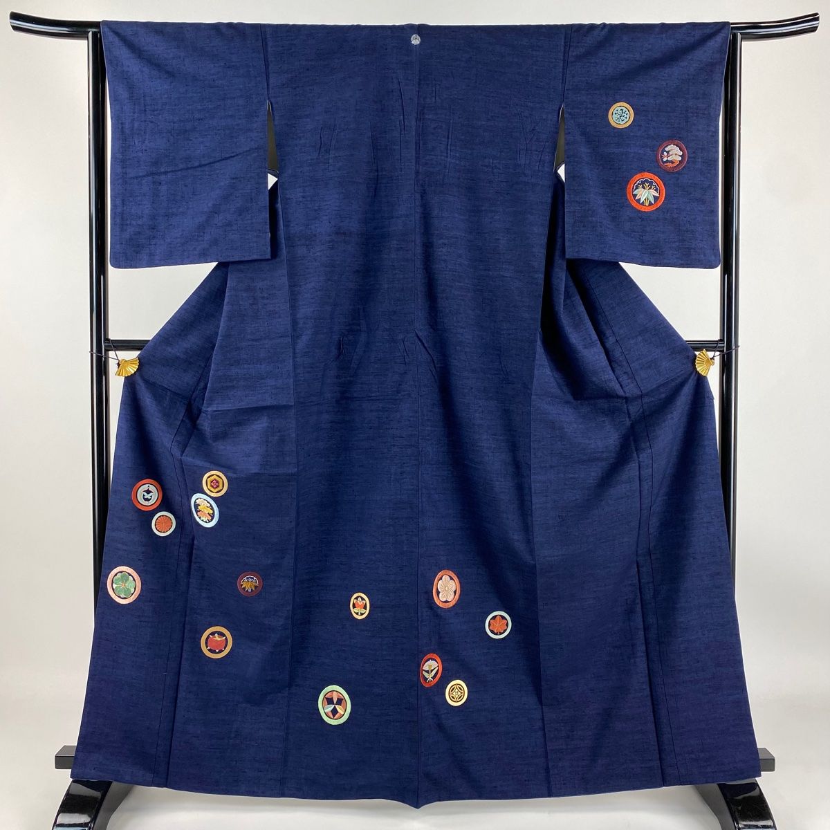 付下げ 身丈165.5cm 裄丈64cm M 袷 紬地 丸紋 松竹梅 刺繍 金糸