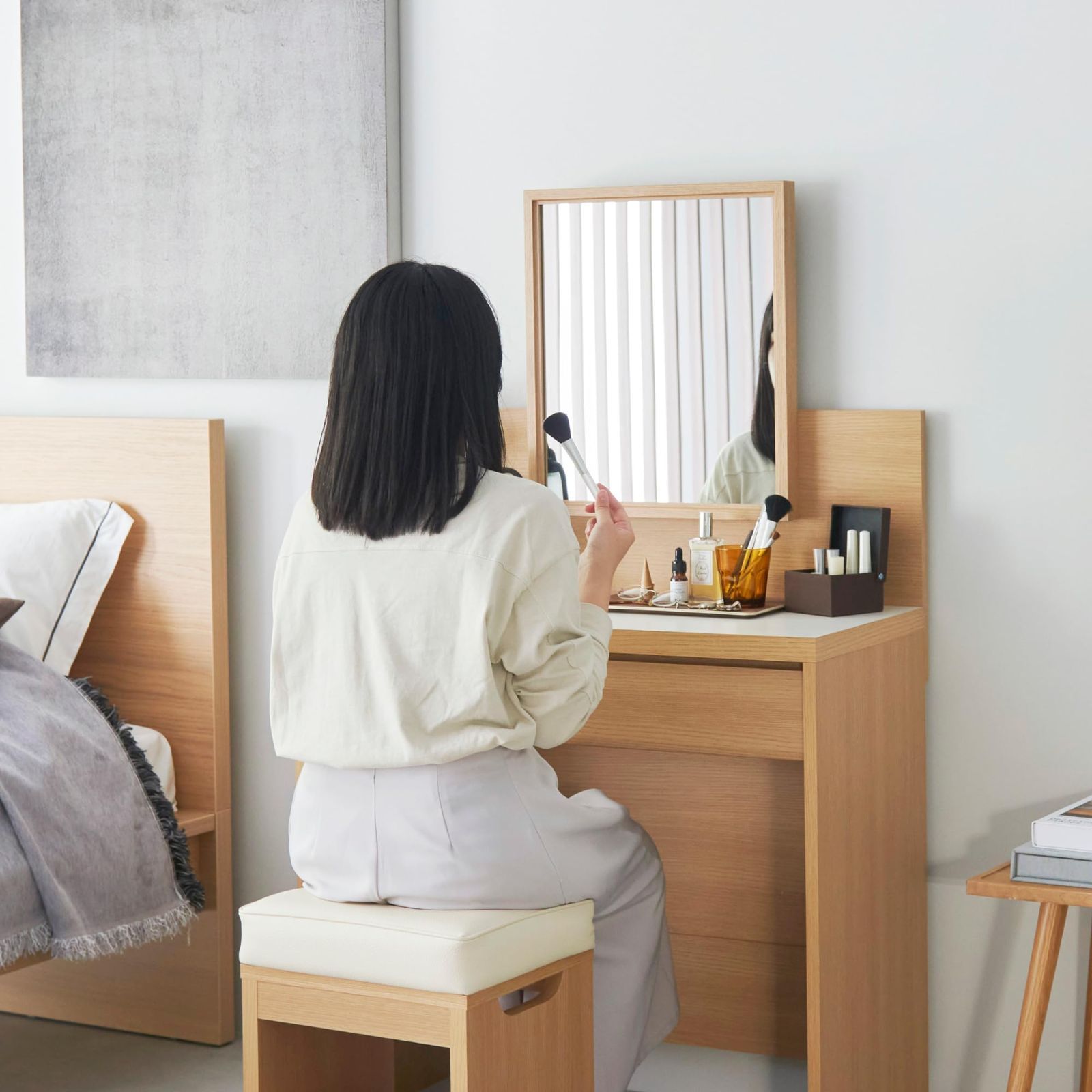 ♡ドレッサー♡ 北欧風　レトロ　ブラウン　コンパクト　おしゃれ　スツール別売り Amazon｜ドレッサー 北欧風 鏡台 オシャレ コンパクトお姫系 LED