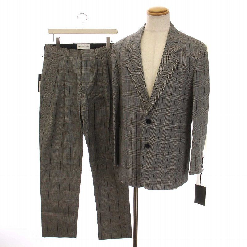 ダイエットブッチャースリムスキン DIET BUTCHER SLIM SKIN シングルスーツ セットアップ 上下 グレンチェック テーラードジャケット 2B パンツ 1 S グレー ネイビー D191J225 |YM