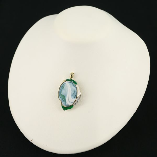 エルヴィンポーリー ブローチ兼ペンダントトップ メノウ シェル ダイヤ  