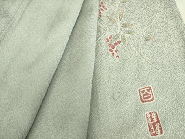 平和屋着物▽京加賀友禅 百貫達雄監修 色無地 単衣 霞地紋 淡藤色 正絹