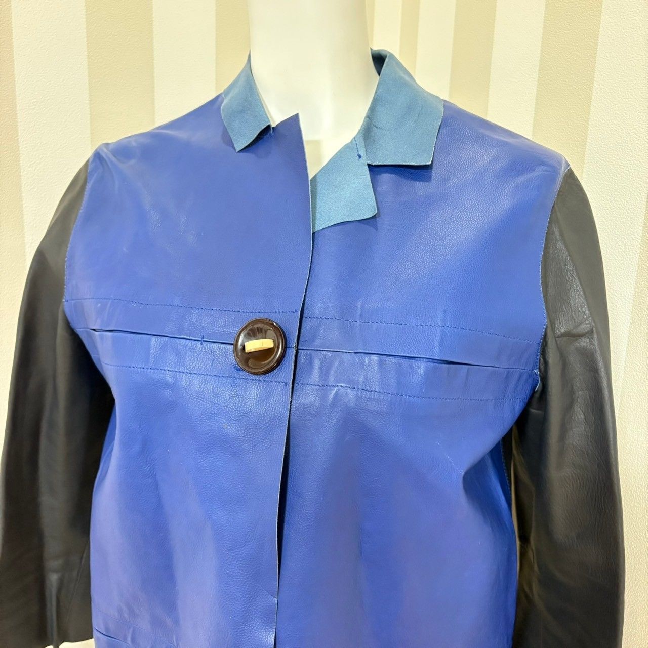 ☆ MARNI マルニ 希少 レザージャケット レザー ブルー×ブラック 牛皮 