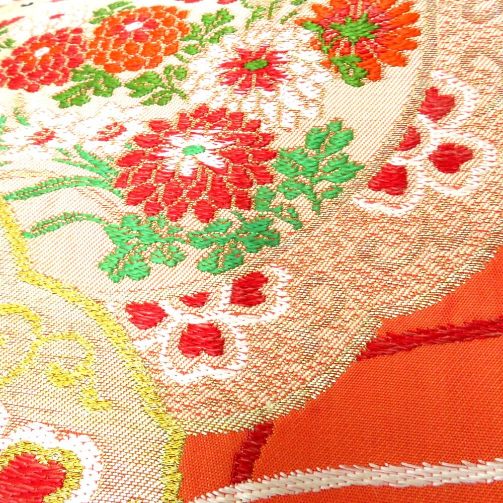 名古屋帯 アンティーク帯 昔名古屋帯 オレンジ 金 赤 白 青 緑 黄 鏡裏