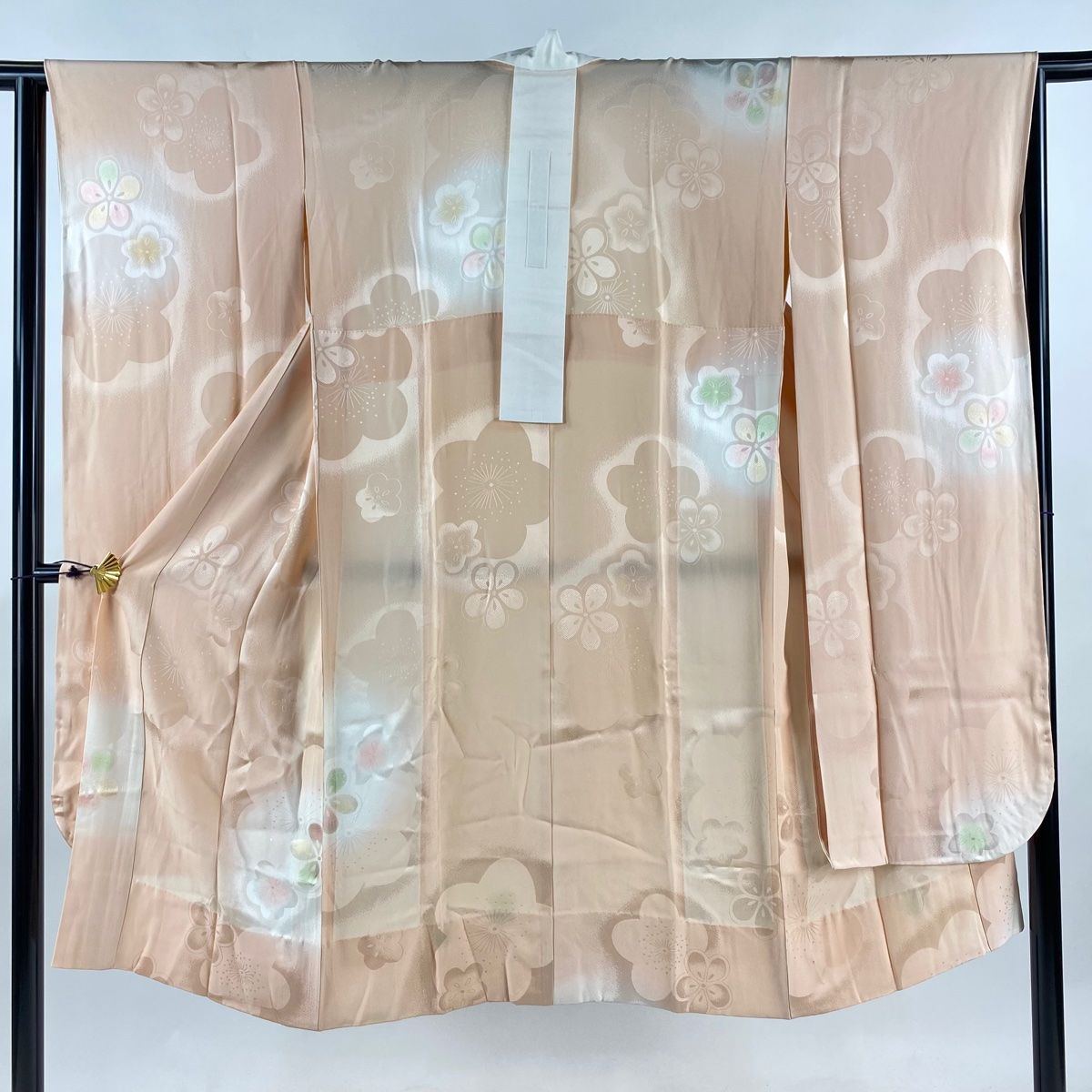 長襦袢 身丈121.5cm 裄丈65cm M 振袖用 梅 地紋 ぼかし サーモンピンク 正絹 秀品