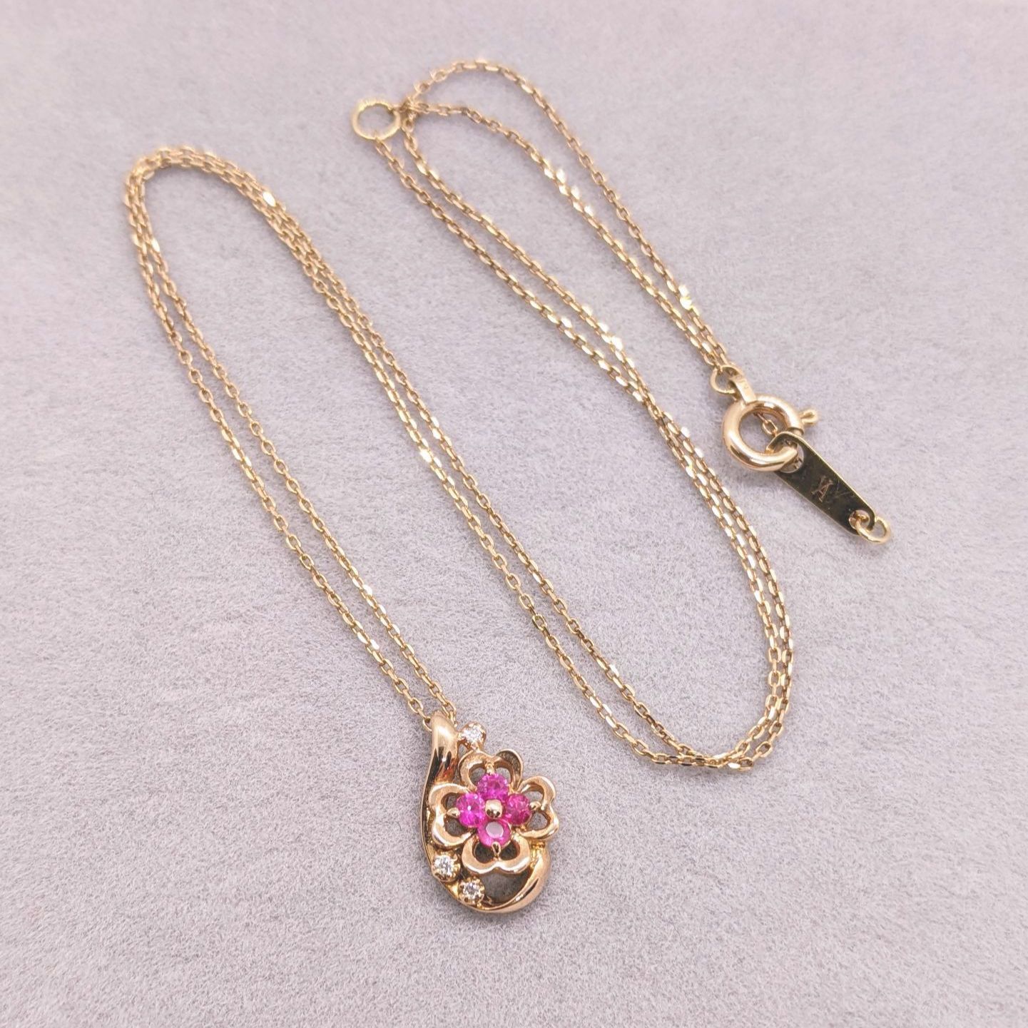 美品 ヴァンドーム青山 K10 ピンクゴールド ルビー ダイヤ ネックレス 