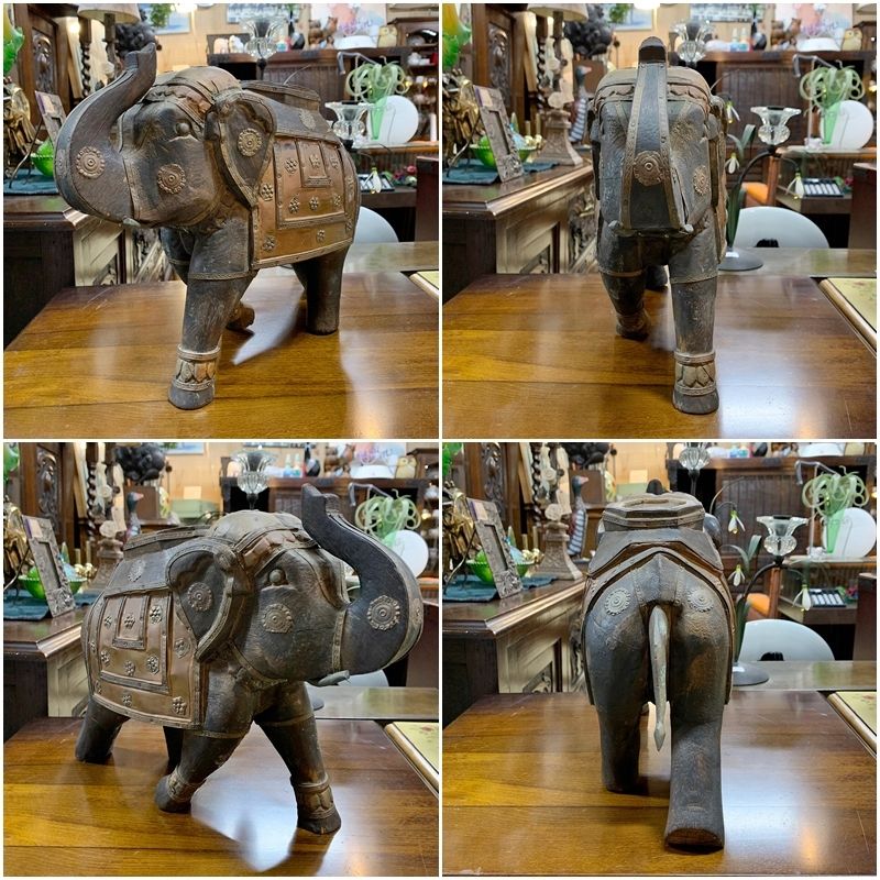 ヴィンテージ 象 置物 30cm 木製 飾り オブジェ ゾウ エレファント