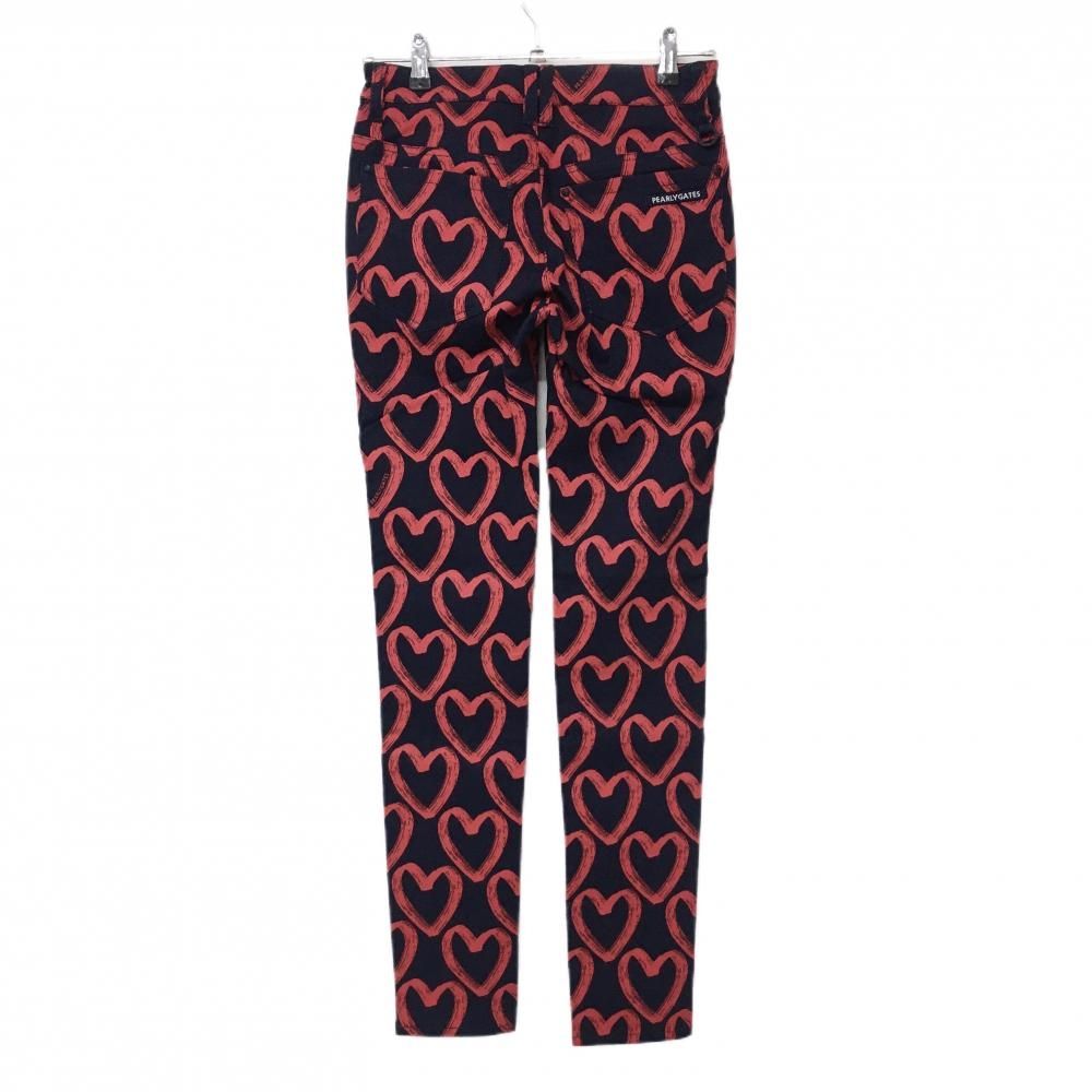新品】パーリーゲイツ パンツ ネイビー×レッド ハート柄 ストレッチ