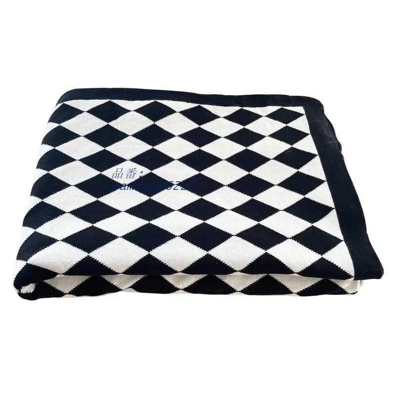 白黒純綿菱格カジュアルカーペット寝室ベッドカーペットリビングソファカバーカーペット毛布