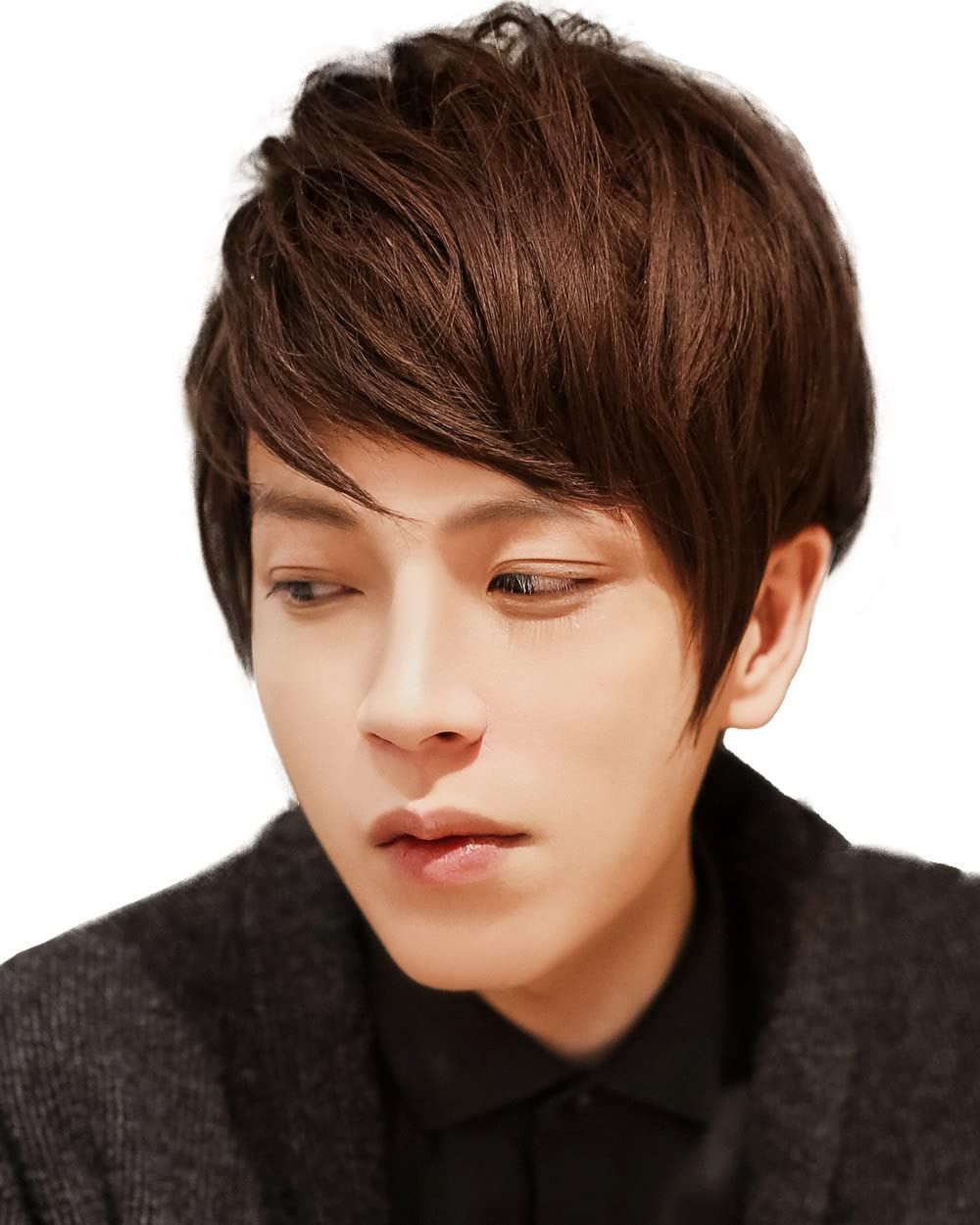 Color:ダークブラウン [TefuRe] メンズウィッグ ショート 自然 メンズ ウィッグ かつら 短髪 男子 韓国 韓国アイドル風 メッシュ グラデ 男性 女性 にも ウィッグネット 付 耐熱 ナチュラルショー