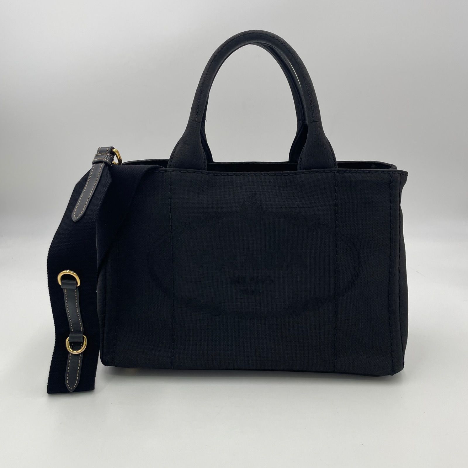 PRADA プラダ　カナパ　ブラック　S PRADA カナパトートブラックSサイズショルダー付