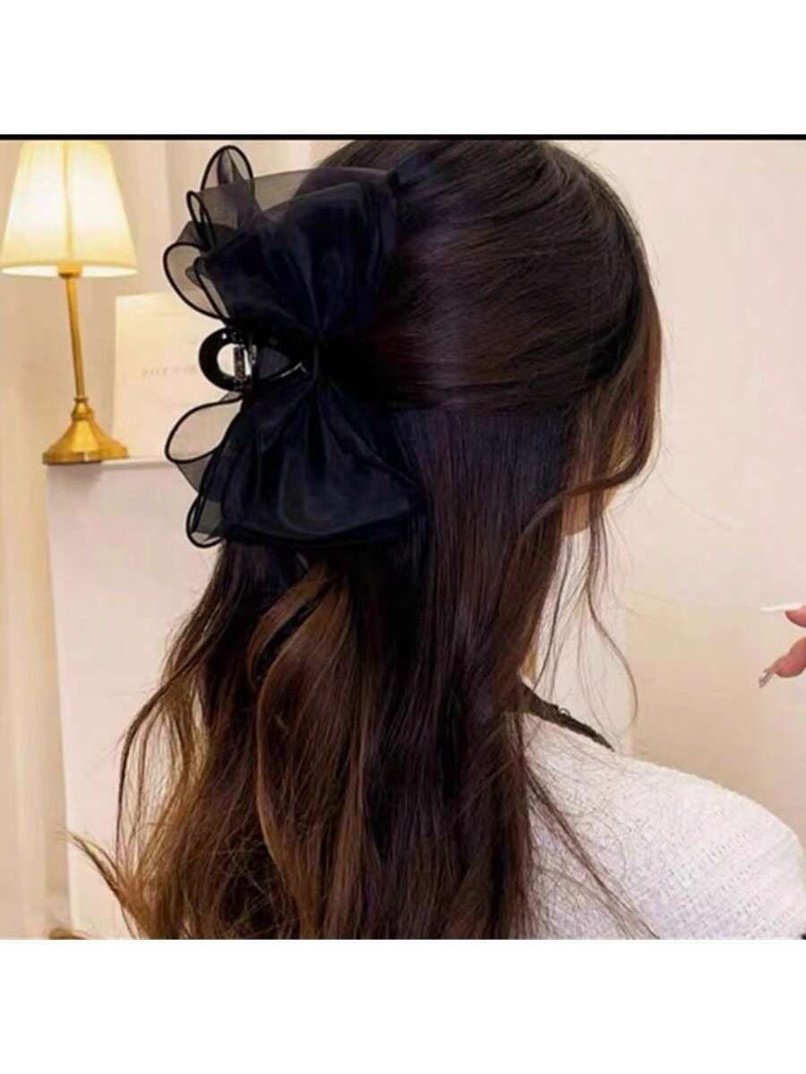ブラックメッシュリボンヘアクリップ miniministore リボンヘアクリップ 大きめ黒 レディース