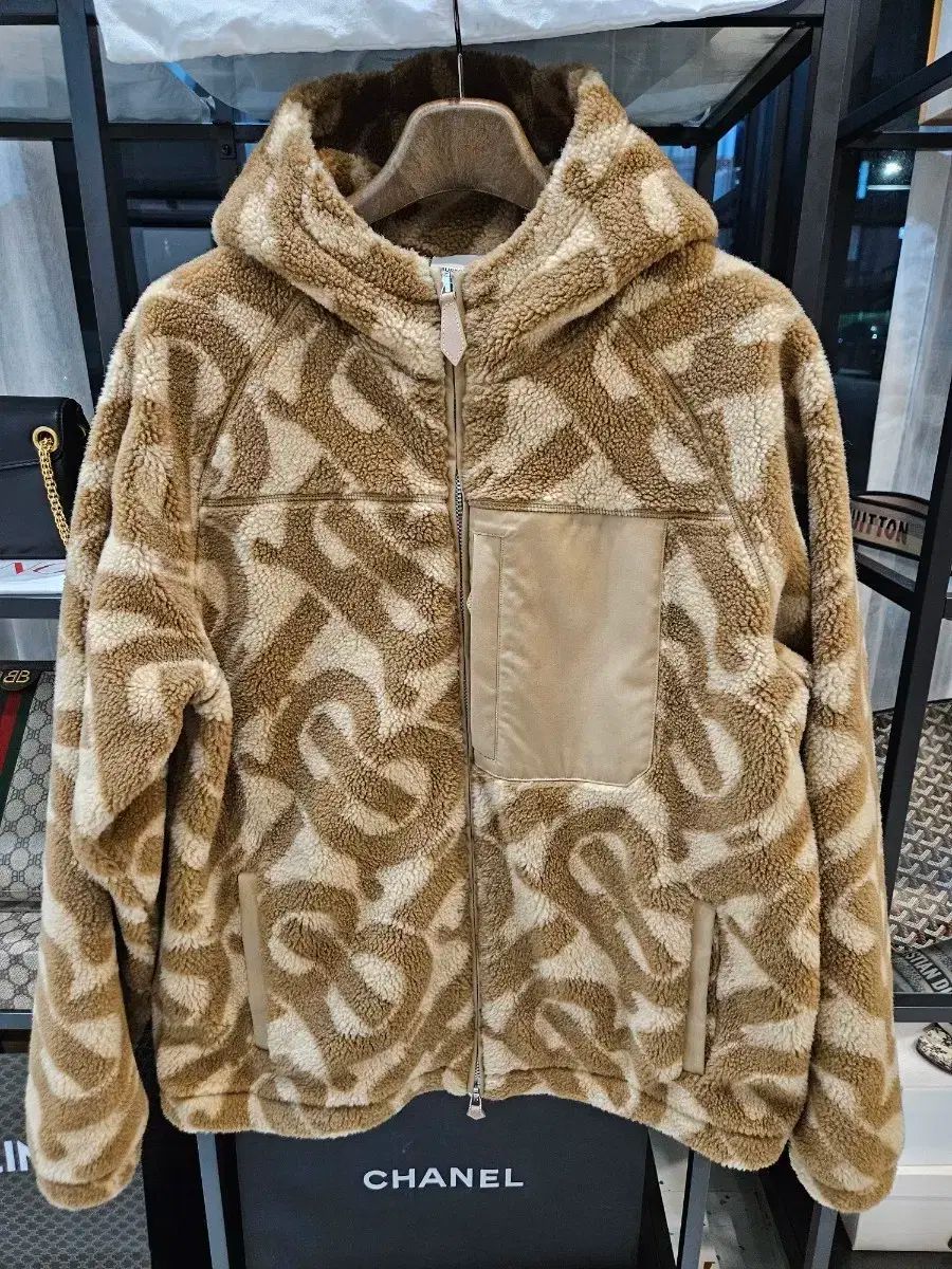 正規品 BURBERRY バーバリー モノグラム フリース フード ジャケット ボア フード付き ジップアップパーカー ブルゾン ファー