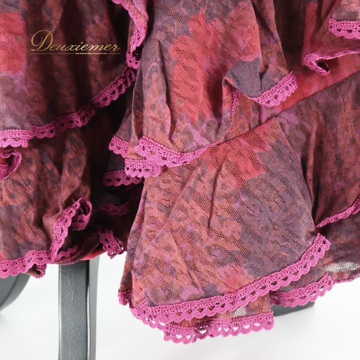 フラメンコ 衣装 トップス ファルダ スカート ツーピース ブラウス ボランテ フリル レース レッド系 パープル系 CANELA PURA ダンス パーティ 発表会 おしゃれ 感 コスチューム ダンス衣装 スタイリッシュ パフォーマンス