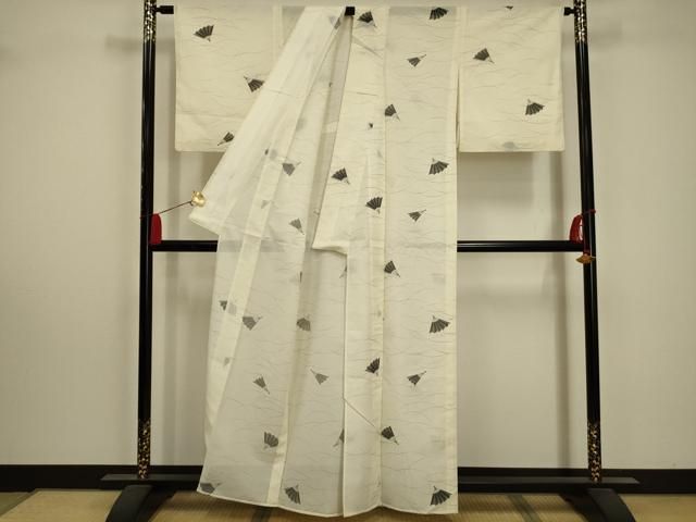 平和屋着物 夏物 小紋 絽 扇面文 洗える着物 AABA5605sx