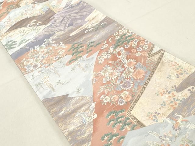 平和屋着物◎六通柄袋帯 唐織 九百錦 山麗春秋文 金糸 正絹 逸品