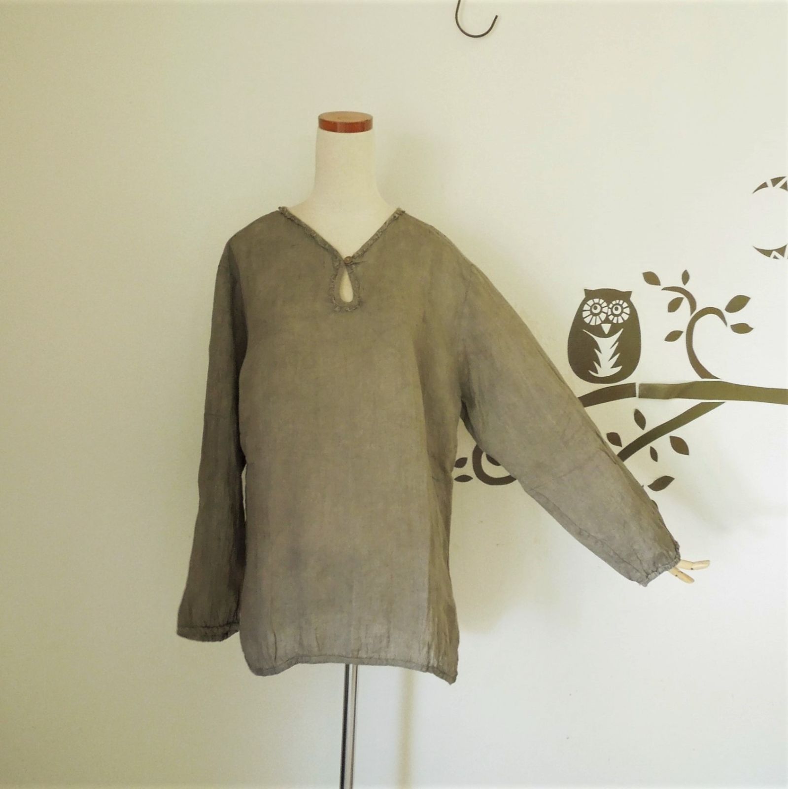 asana HEMP100% ガーゼ ゆったり ロングスリーブ●草木染め麻墨 asana HEMP100% ガーゼ ゆったり ロングスリーブ・草木染め