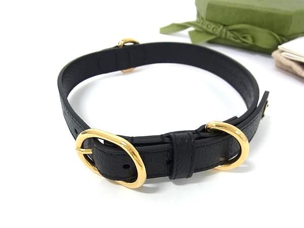 GUCCI グッチ インターロッキングG レザー ドッグ 犬用 首輪 ペット用品 ブラック系 BN2725