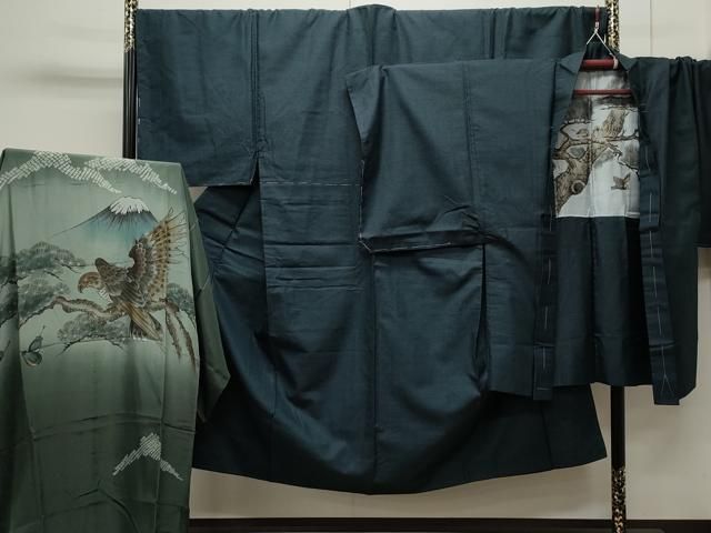 平和屋着物男性　紬　アンサンブル・長襦袢セット　袷　亀甲柄　正絹　逸品　CAAL6363ut