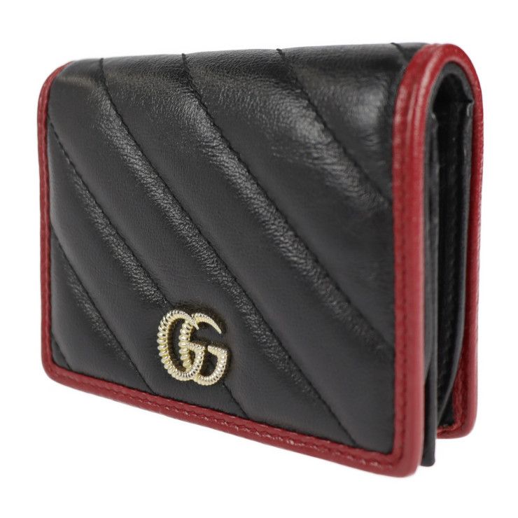 GUCCI グッチ 二つ折り財布 573811 カーフレザー ブラック レッド GG