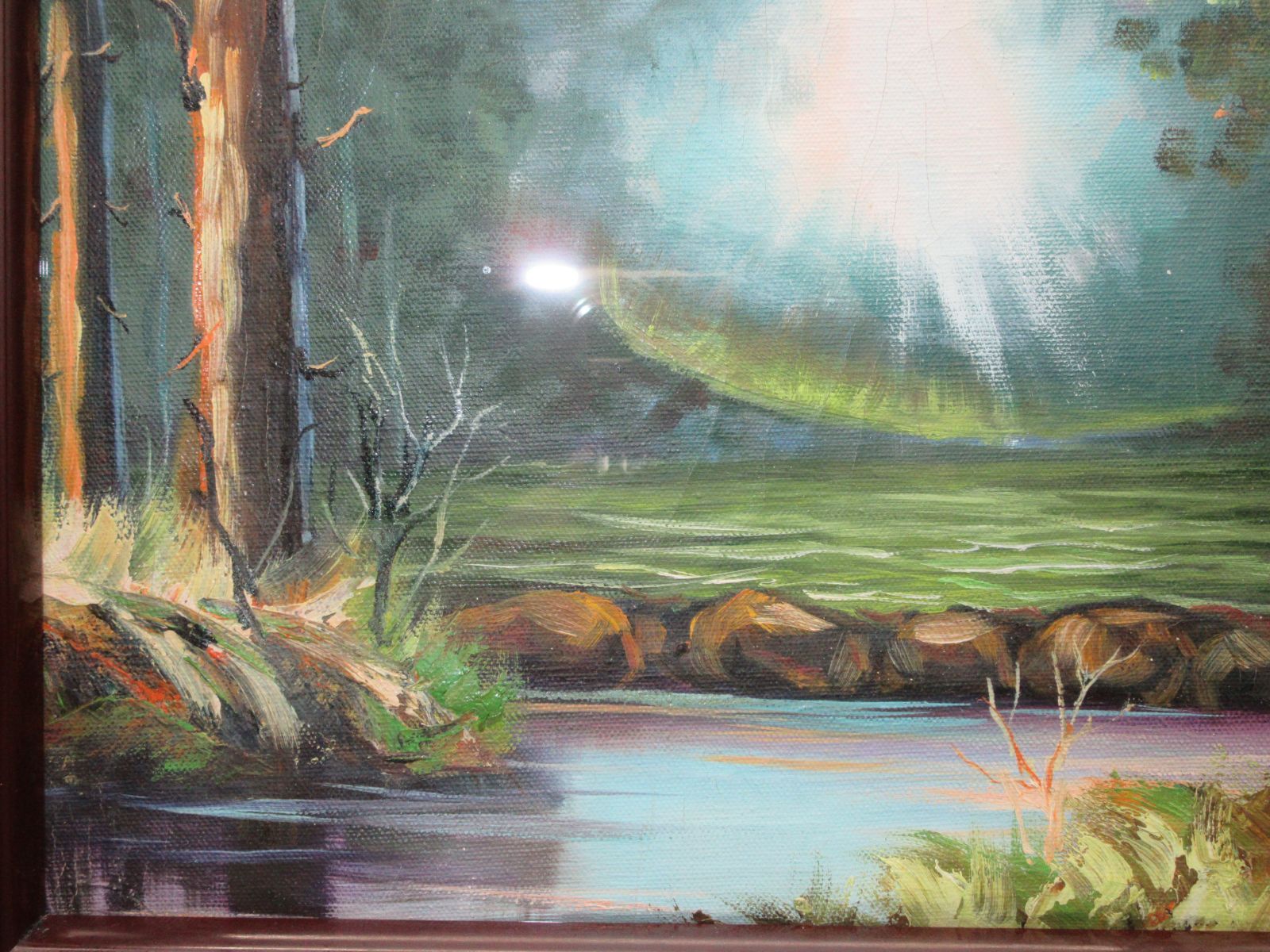 67 絵画 油彩 油絵 風景画 K.Miyakawa作 渓流 額縁付き 額装 - 絵画
