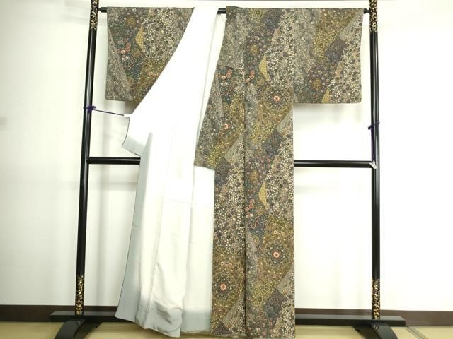 平和屋着物□上質な小紋 正倉院花文 鬼しぼ縮緬 正絹 逸品