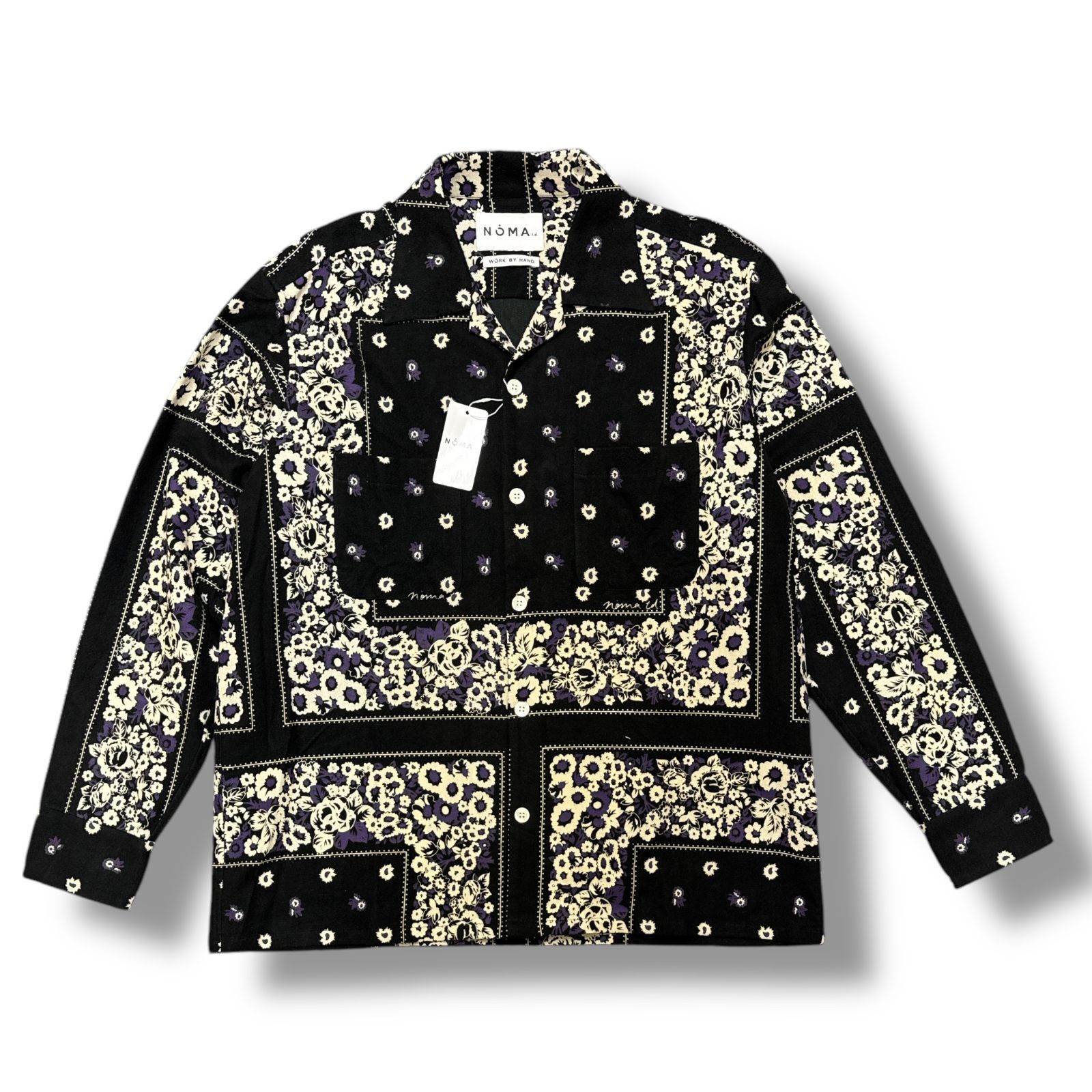 参考上代29700円 ♥品 NOMA t.d. 23AW Flannel Open Collar Shirt フランネルオープンカラーシャツ 開襟 ノーマテキスタイルデザイン N36-SH02 ブラック
