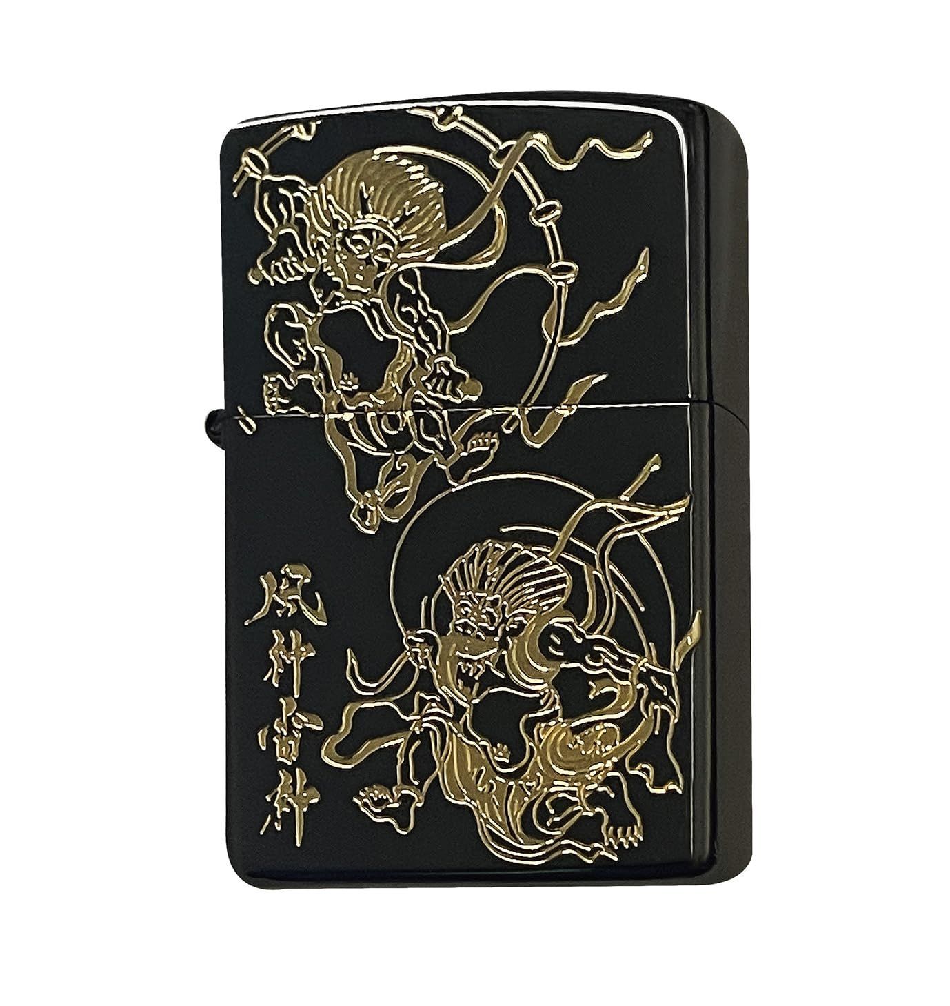 Color ブラック|ゴールド ZIPPO ジッポー 和柄 風神雷神 日本 アンテーク ブラック