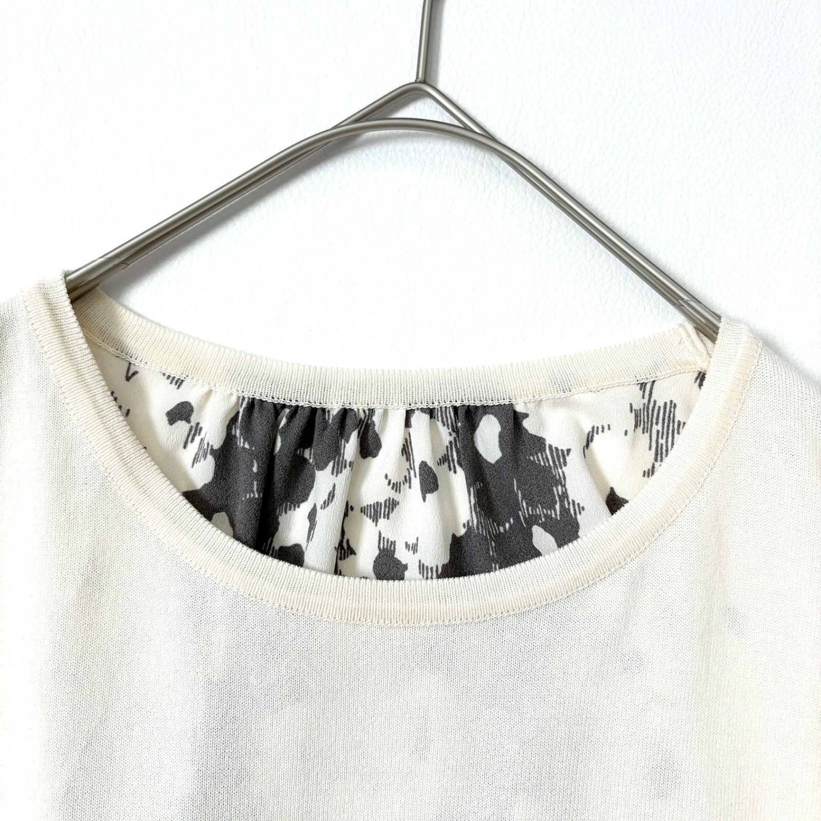 yB98 BEARDSLEY 花パネルニットチュニック フレンチスリーブワンピース 