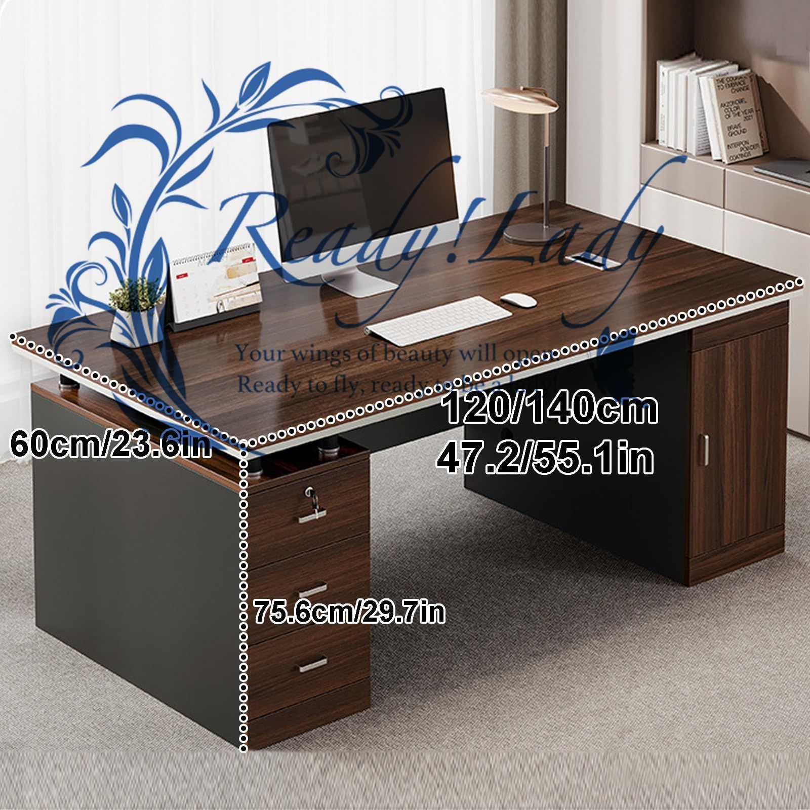 引き出し付き大型オフィスデスクコンピュータデスク