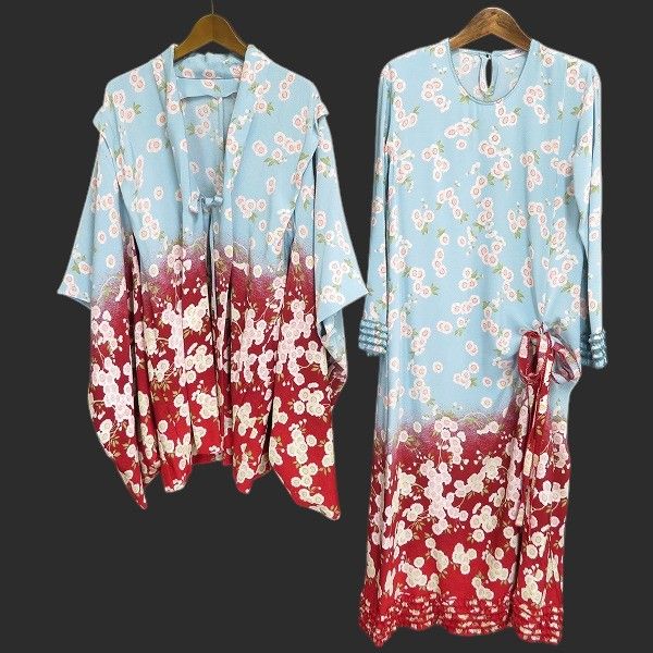 au ワンダフルワールド カネコイサオ セットアップ 桜柄 縮緬 ちりめん 羽織り ワンピース 2002年 和風 着物 970583 k01