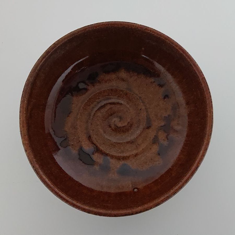 茶碗□若山 布志名焼 飴釉 太直行織 平碗 お茶道具 古美術 時代物 骨董 