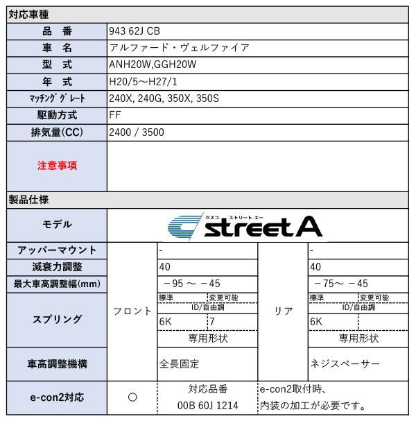 CUSCO]ANH20W,GGH20W アルファード・ヴェルファイア_2WD(H20/5～H27/1