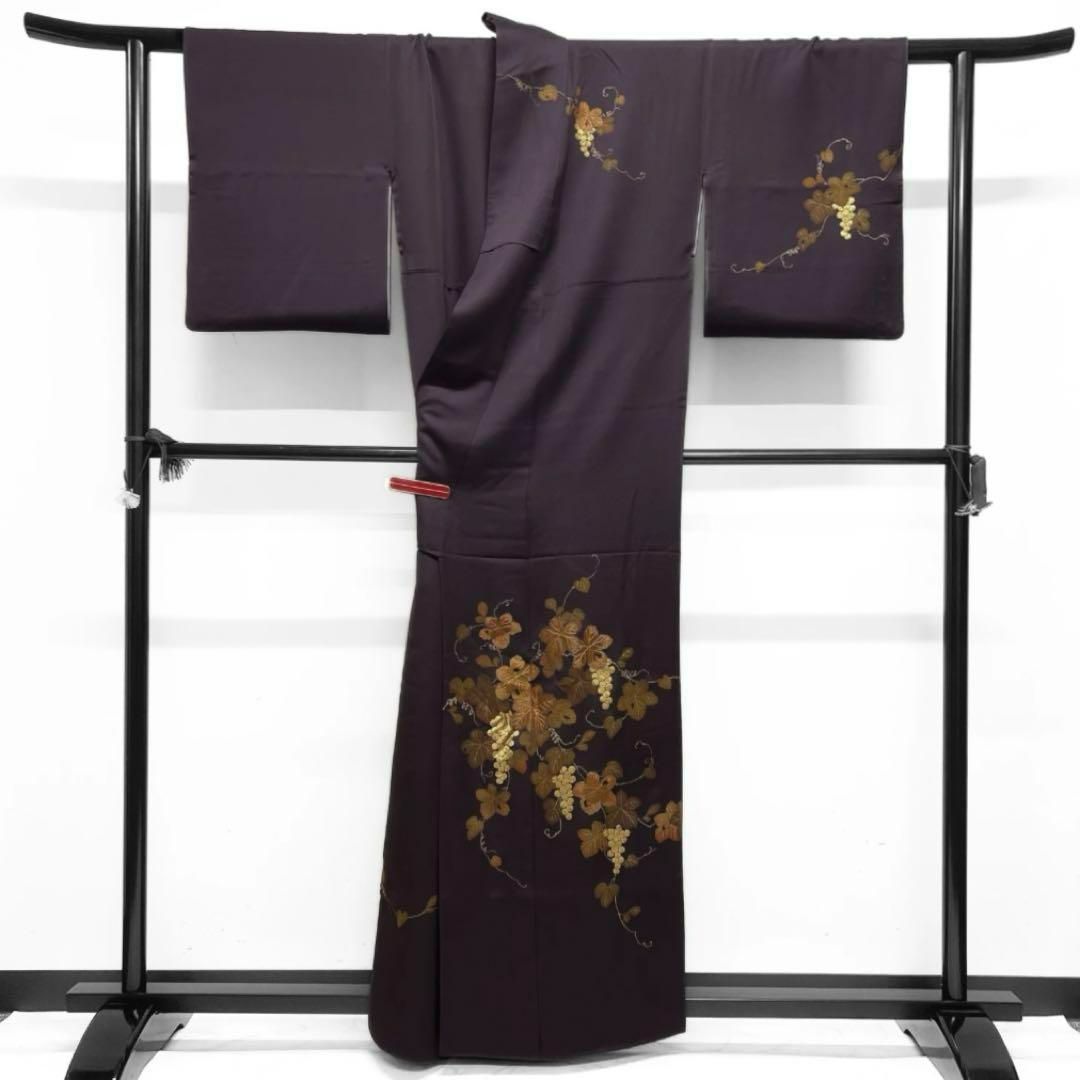 2416】着物 少く 訪問着・付下 袷 正絹 蝶 鹿子 金駒刺繍 単品販売