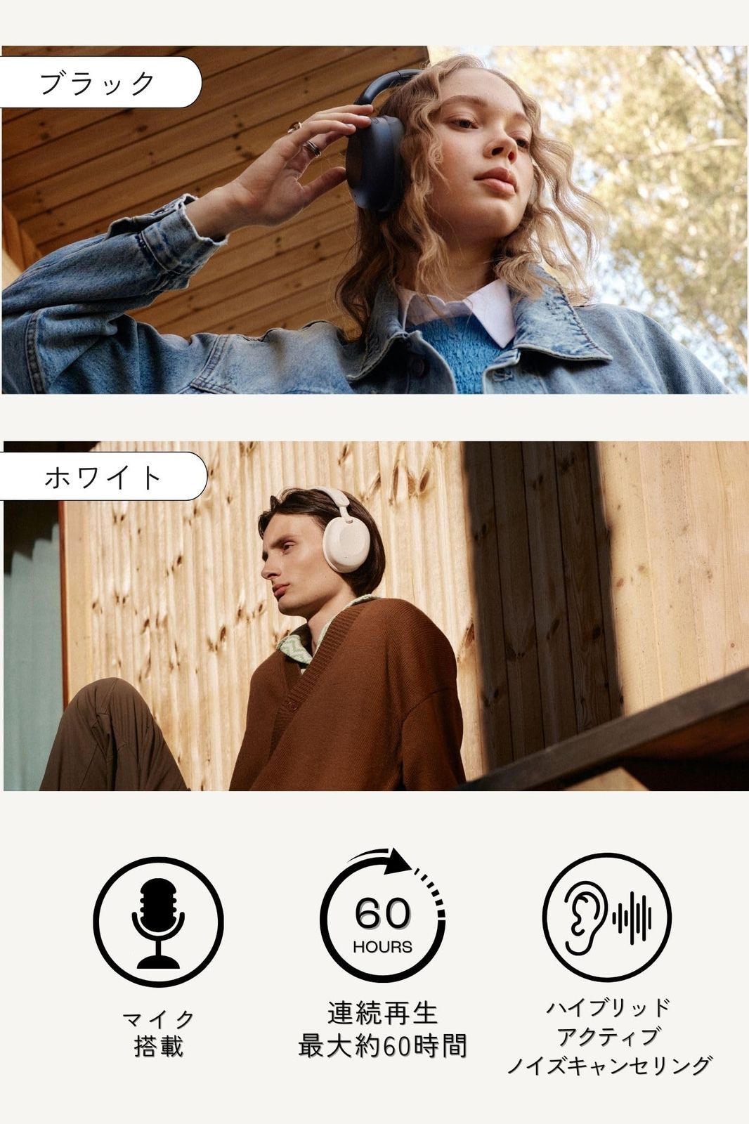 SUDIO K2 ホワイト ワイヤレスヘッドホン Bluetooth5.3 iOS Android 対応 マイク付き 防水 ANC ノイズキャンセリング 軽量 ヘッドフォン
