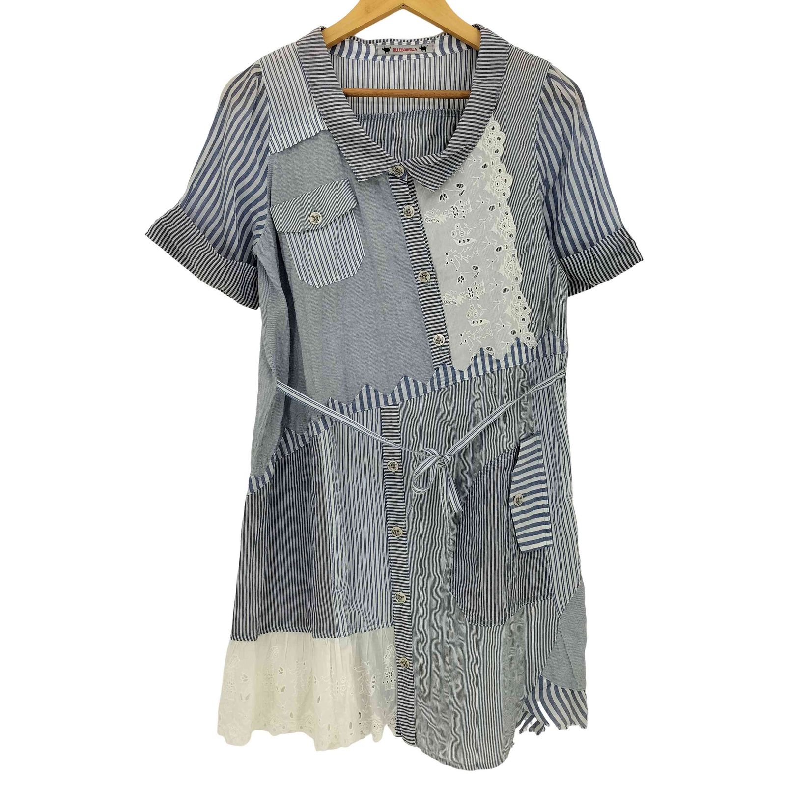 オレボレブラ　アルベロベロ　ゆったりチュニック　総柄　ぶたさん　水色　スケート オレボレブラアルベロベロゆったりチュニック総柄ぶたさん水色