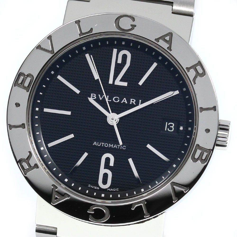BVLGARI ブルガリ BB33 腕時計 自動巻き SS×革ベルト ブラック 