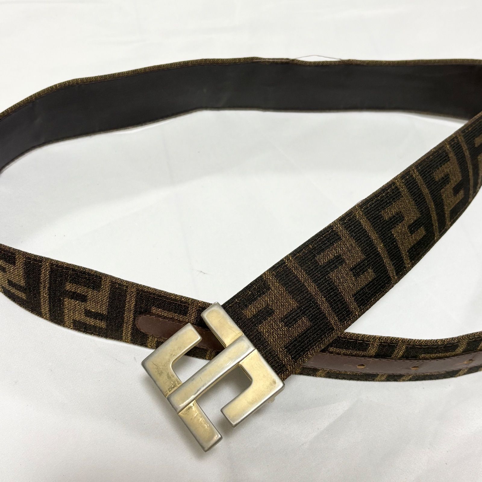 FENDI フェンディ ベルト ズッカ柄 FF金具 FFバックル ブラウン×ゴールド 品