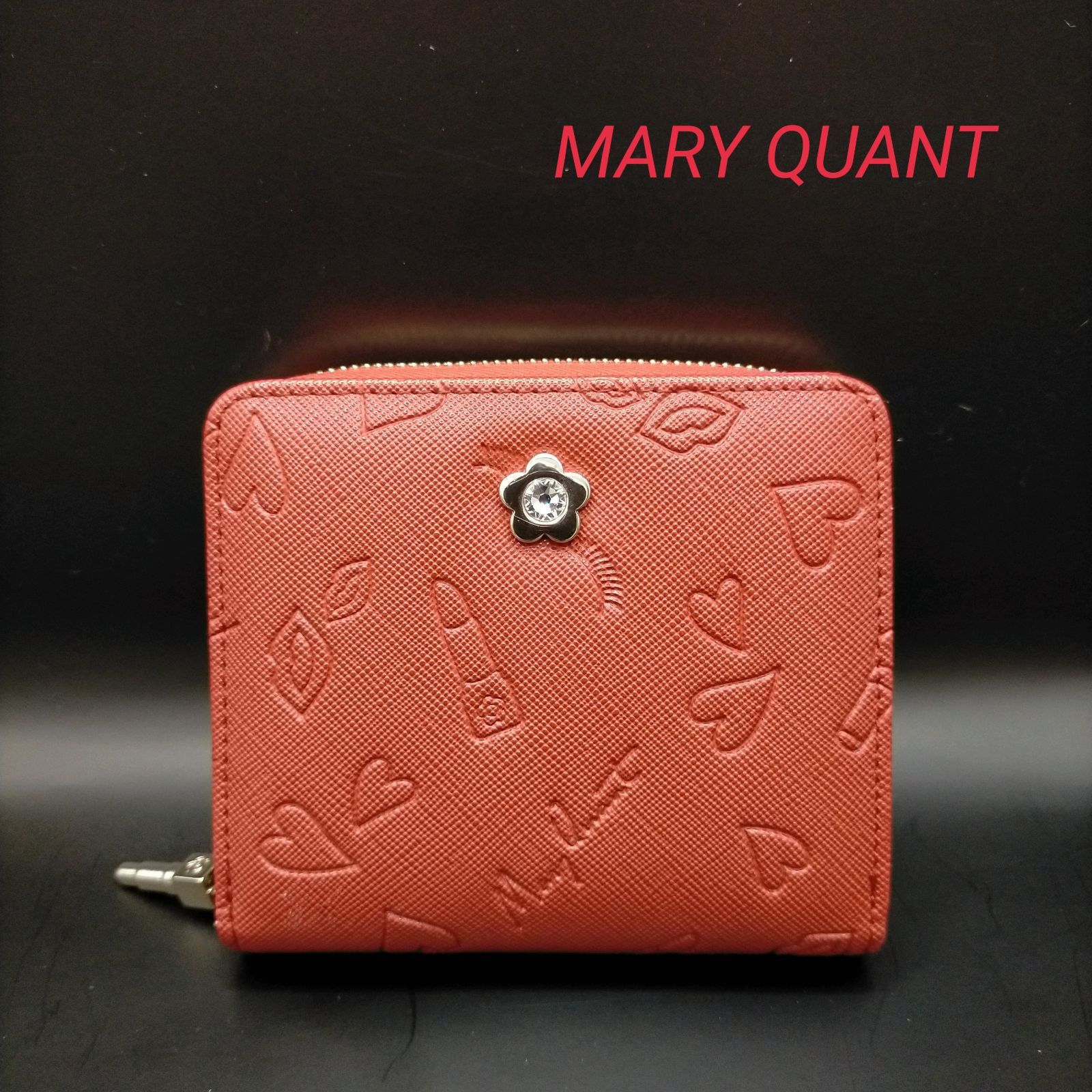 美品】マリークワント MARY QUANT コンパクト 二つ折り財布 赤