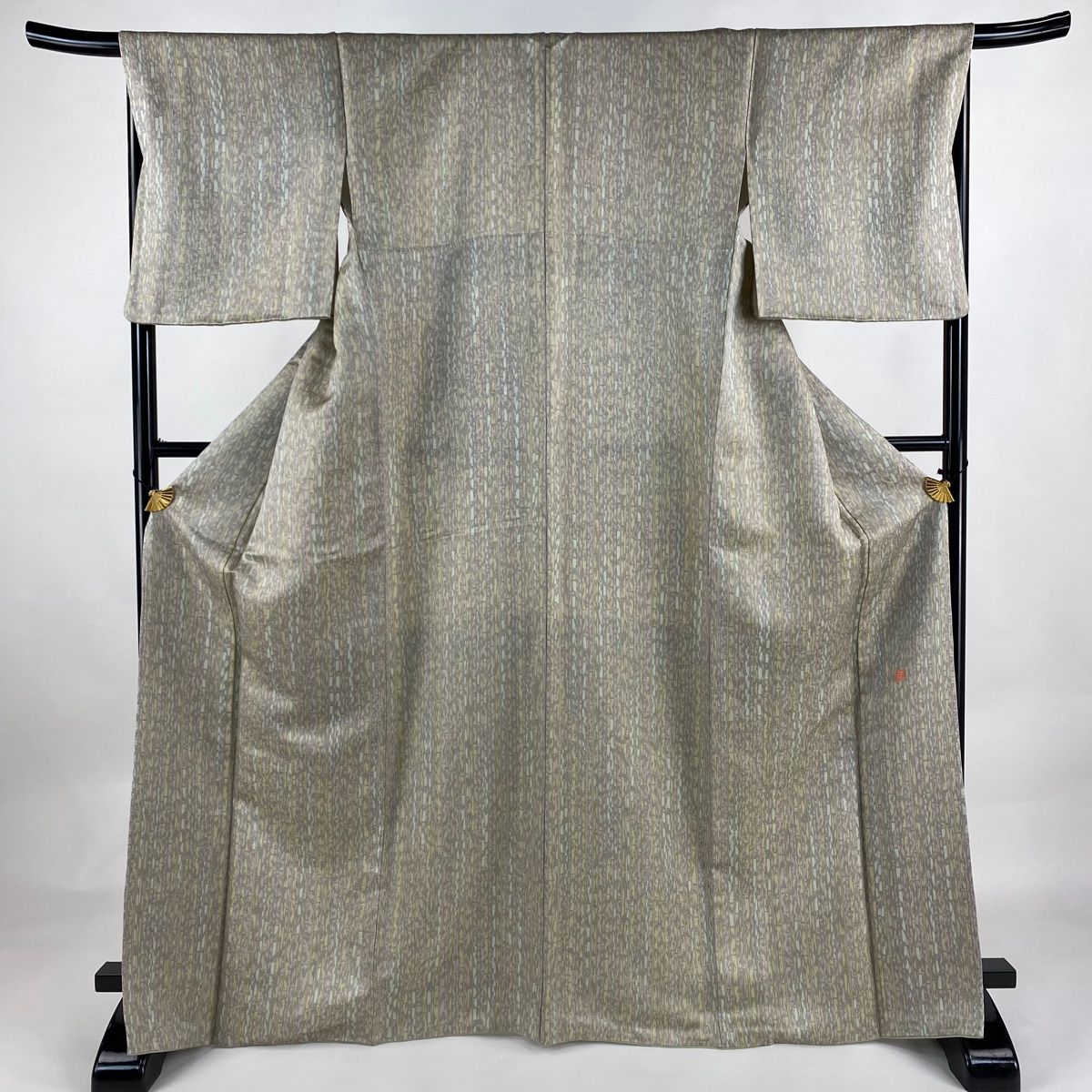 小紋 身丈158cm 裄丈68.5cm L 袷 久保田一竹工房 落款 竹 金通し 灰緑  
