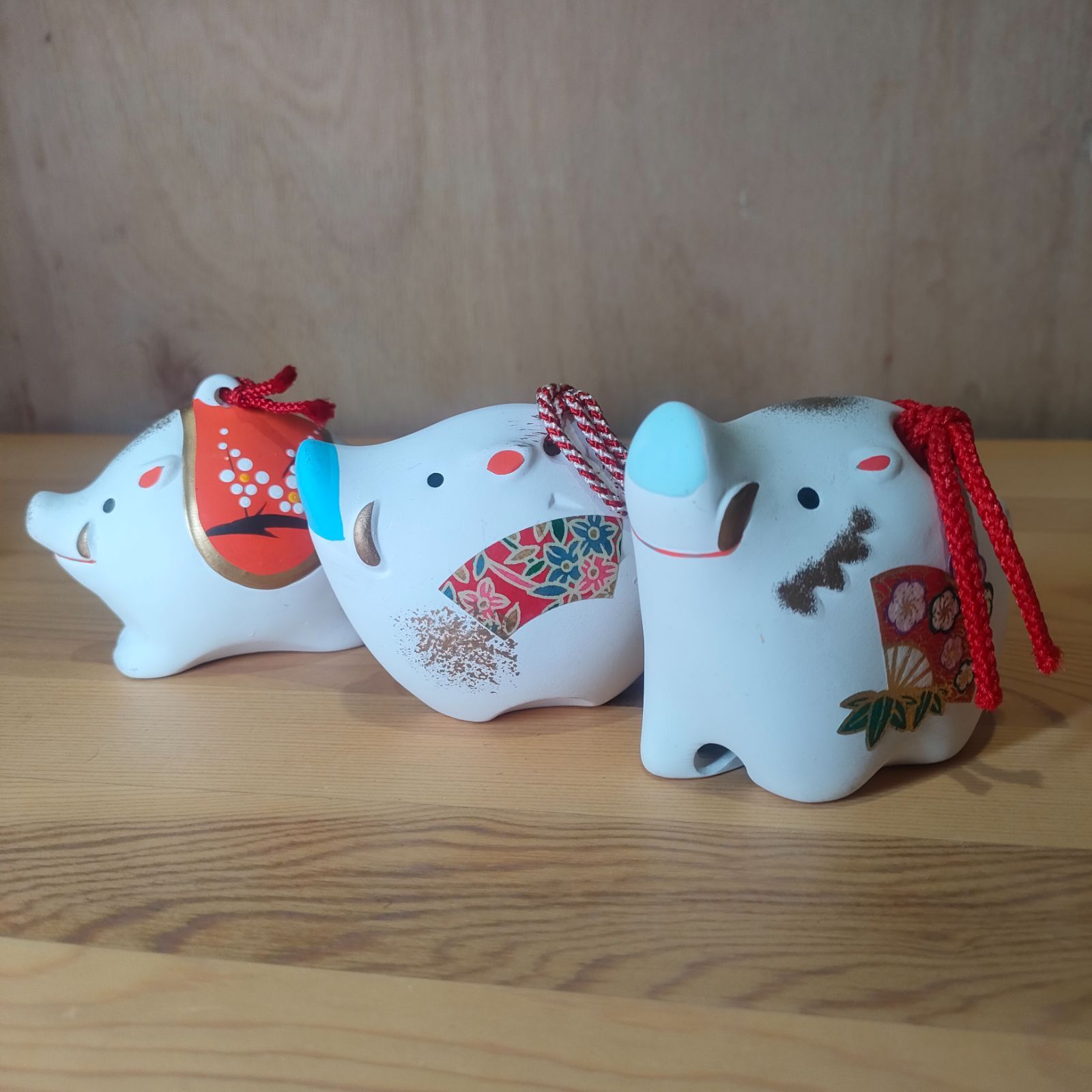 美品】イノシシ 土鈴3個セット 亥 猪 十二支 干支 お正月 陶器