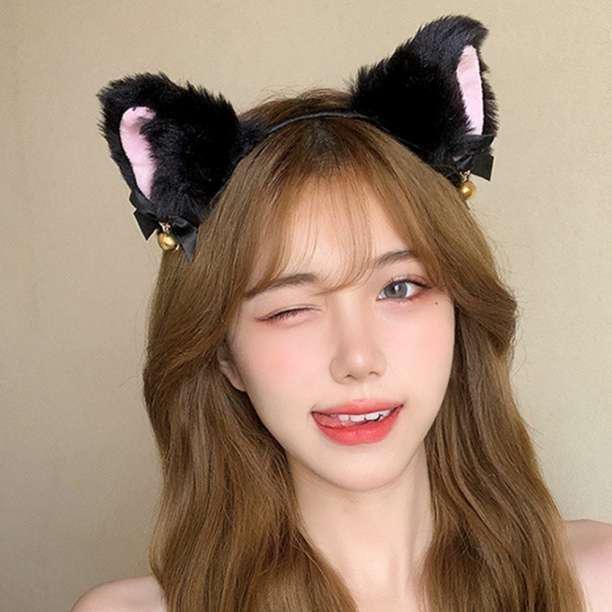 猫耳カチューシャ 黒 ブラック ふわふわ ヘアバンド コスプレ 小道具 メイド