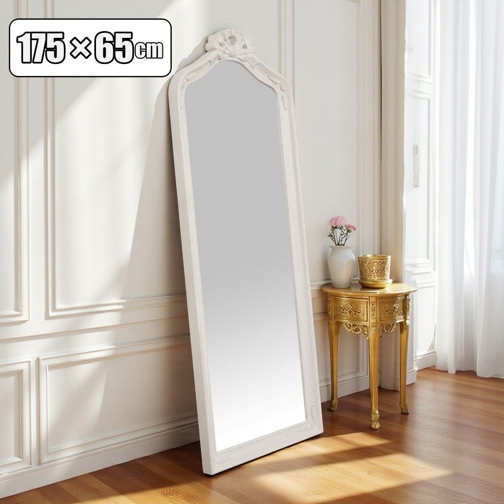 K 超大型 高さ170cm 姫系 全身鏡 アンティークホワイト マホガニー 完成品 ハンプトンシリーズ クラシック